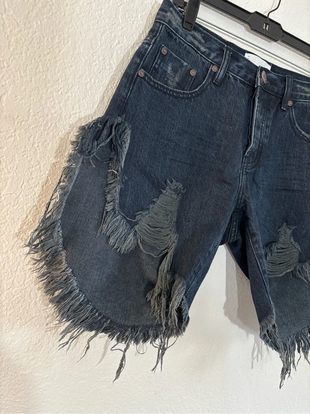 One Teaspoon Frankies High Waist Long Length Denim Shorts Fox Black Size 25